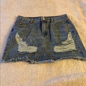 Distressed Medium Wash Denim Mini Skirt